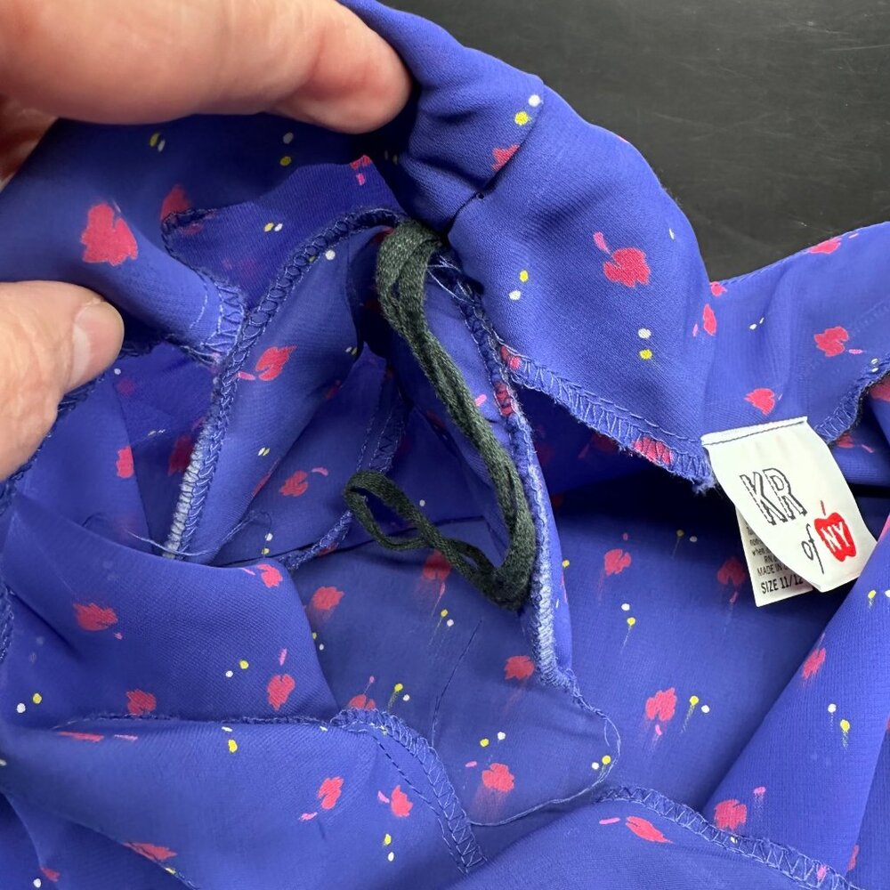 Vintage Purple Dress 90s Sheer Shoulder Pad Belt Size 11/12 KR Of NY USA Floral - Picture 6 of 8